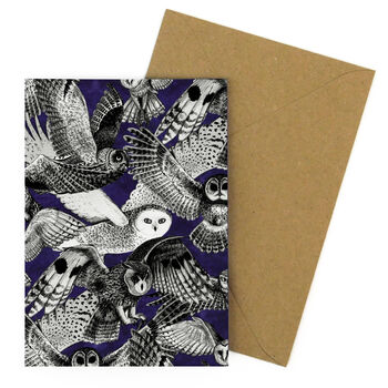 Parliament Of Owls Print Greetings Card Dark Background, 2 of 3
