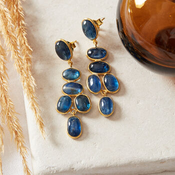 Kyanite Cabuchon Gold Plated Silver Earrings, 5 of 12