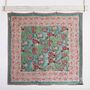Turquoise, Pink And Burgundy Floral Indian Block Printed Cotton Bed Quilt, thumbnail 3 of 9