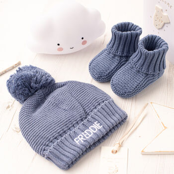 Toffee Moon Baby Boy Blue Knitted Booties, 3 of 12