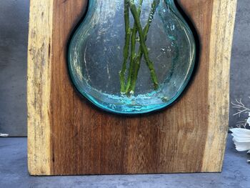 Huge Heavy 31cm Molten Glass Wedge Vase On Teak Root Flower Holder, 9 of 12