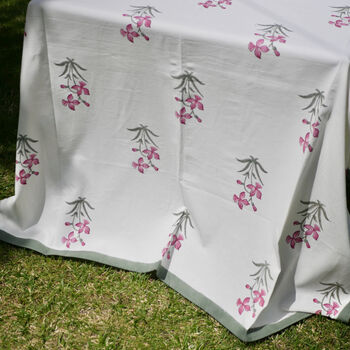 Floral Pink And Green Block Printed Tablecloth, 6 of 9