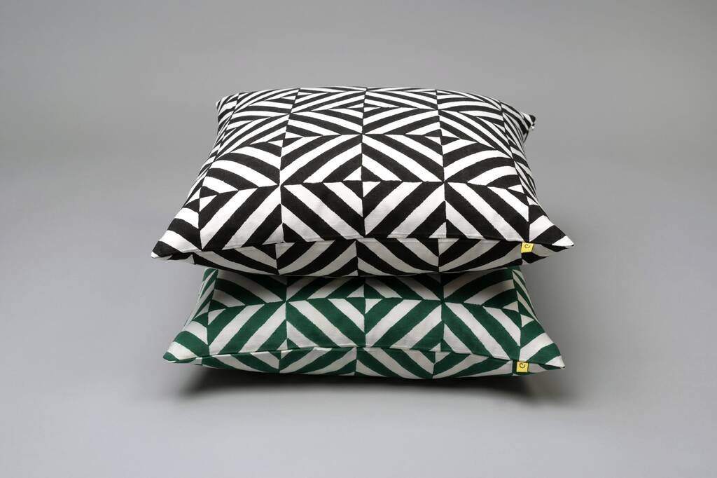 Optic Geometric Gokarna Pattern Cotton Cushion Cover, 1 of 9