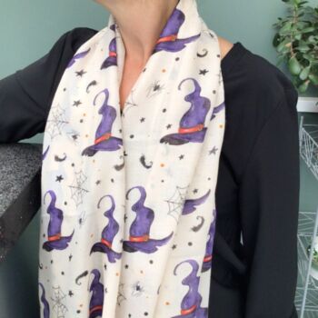 Halloween Witches Hats Print Scarf In Personalised Gift Box, 3 of 4