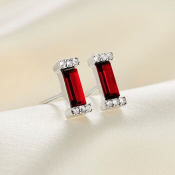 Birthstone Baguette Stud Earrings In Sterling Silver, 8 of 12