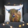 Highland Cow Colourful Pop Art Cushion, thumbnail 4 of 8