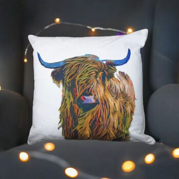 Highland Cow Colourful Pop Art Cushion, 4 of 8