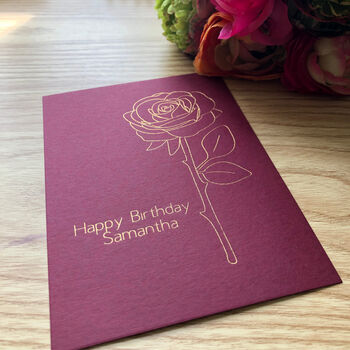 Personalised Rose Flower Birthday Gold Foil Card, 3 of 8