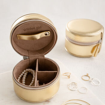 Round Gold Travel Jewellery Box For Her, 2 of 4
