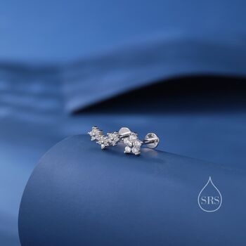 Asymmetric Forget Me Not Flower Bouquet Internally Threaded Flat Back In Sterling Silver, 2 of 12