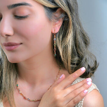 Dangle Multi Gemstone Crystal Drop Gold Plated Earrings, 3 of 5