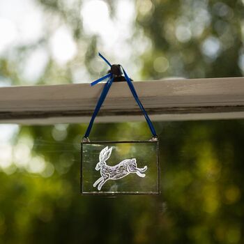 Hare Engraved Glass Hanging Decoration, 5 of 6
