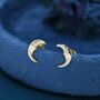 Cute Moon Face Stud Earrings In Sterling Silver, thumbnail 3 of 10