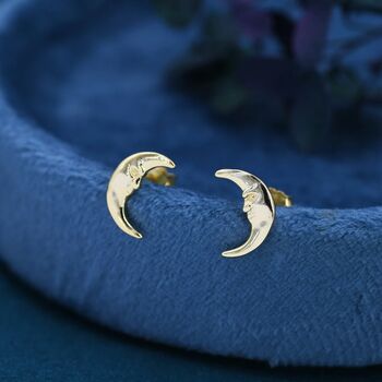 Cute Moon Face Stud Earrings In Sterling Silver, 3 of 10