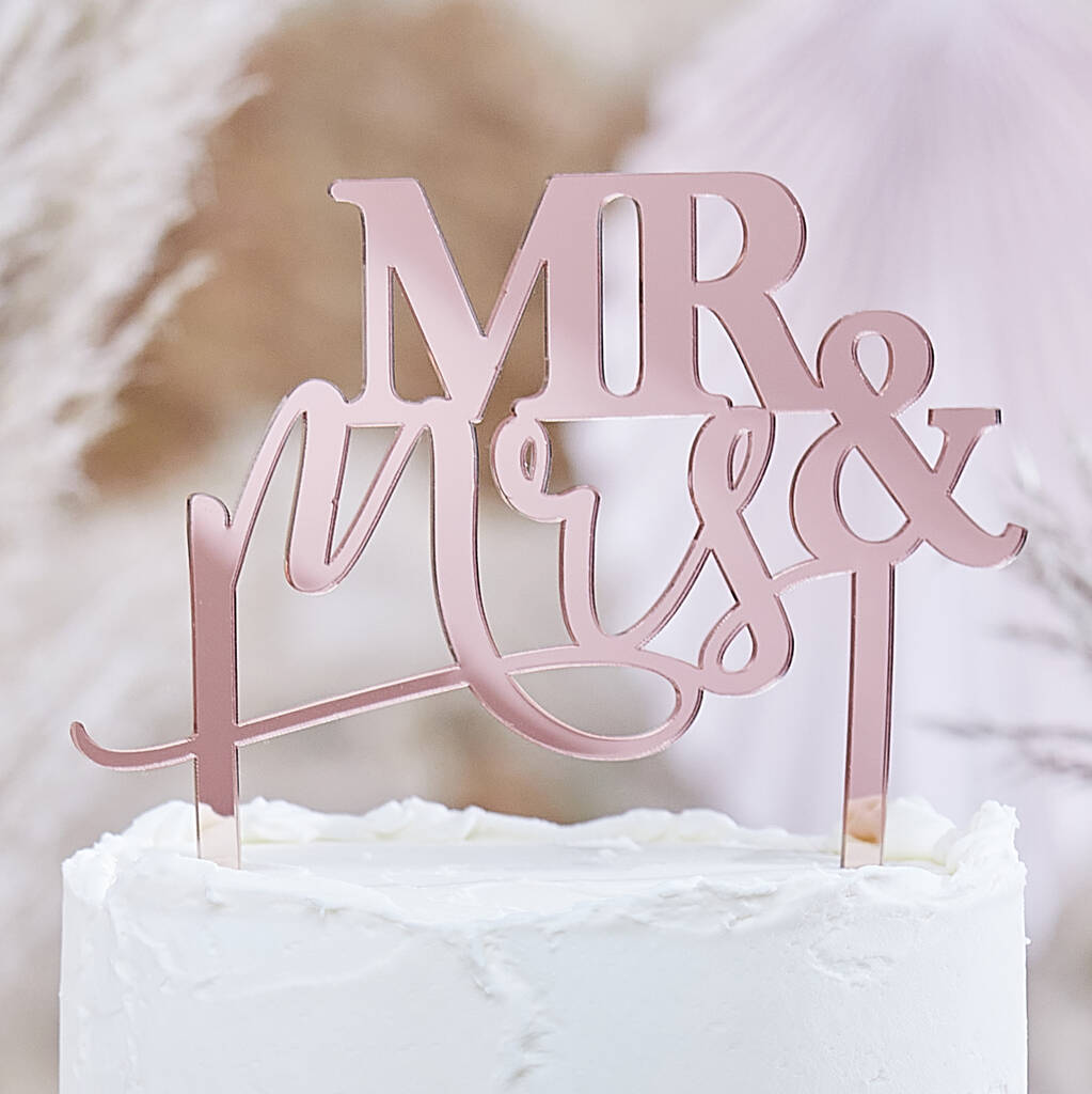 Mr And Mrs Rose Gold Acrylic Wedding Cake Topper, 1 of 3