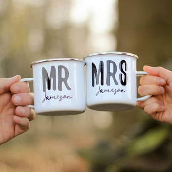 Personalised Mr And Mrs Enamel Mug, 2 of 5