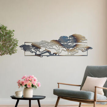 Elegant Horizontal Metal Tree Silhouette Wall Artwork For Modern Interiors, 9 of 11