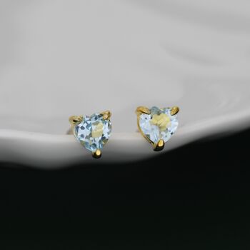 Natural Blue Topaz Heart Stud Earrings Sterling Silver, 7 of 12