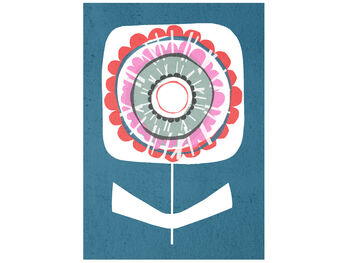 Cyan And Pink Retro Floral Card, 2 of 3