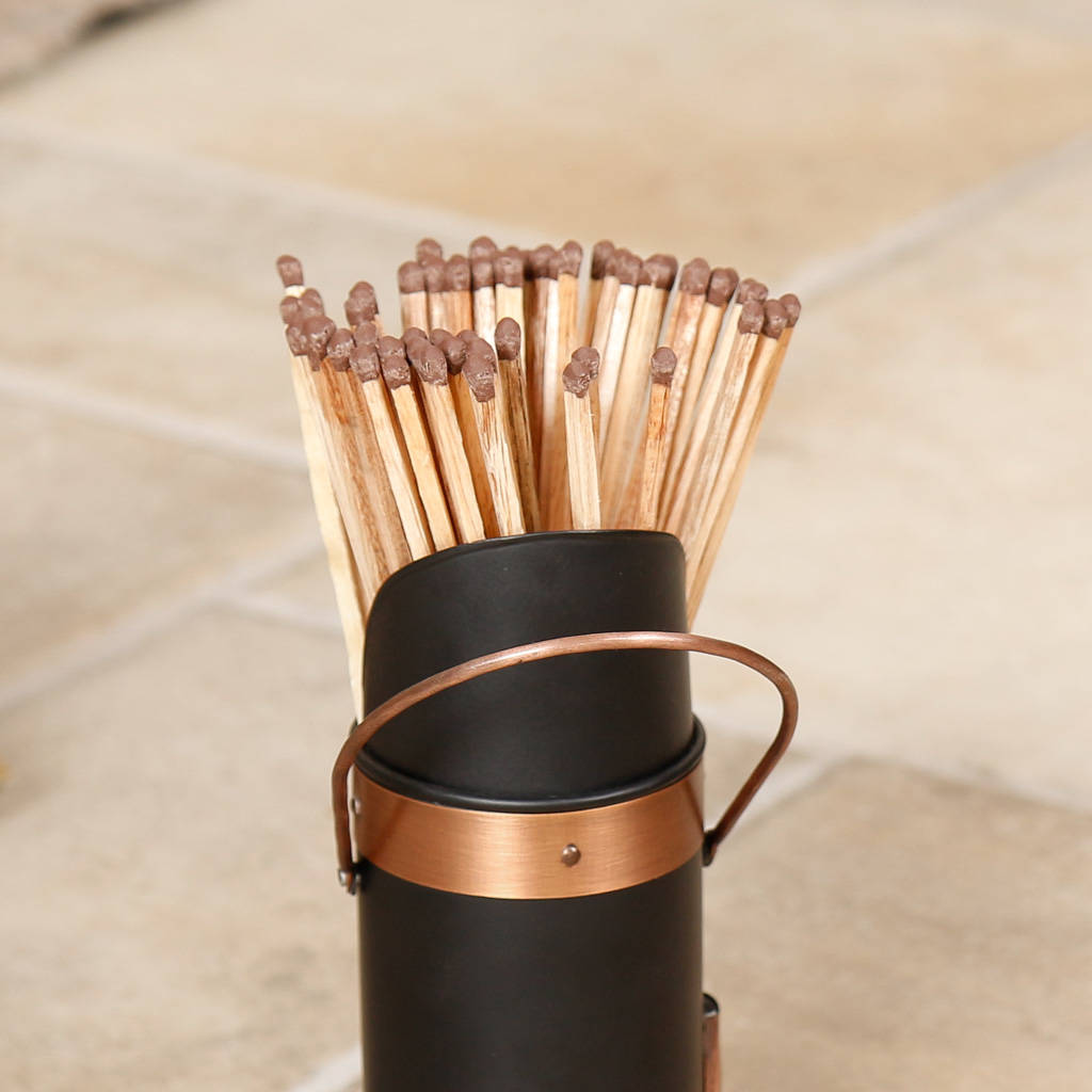 Long Fireside Copper Matches Holder With Striker By Dibor
