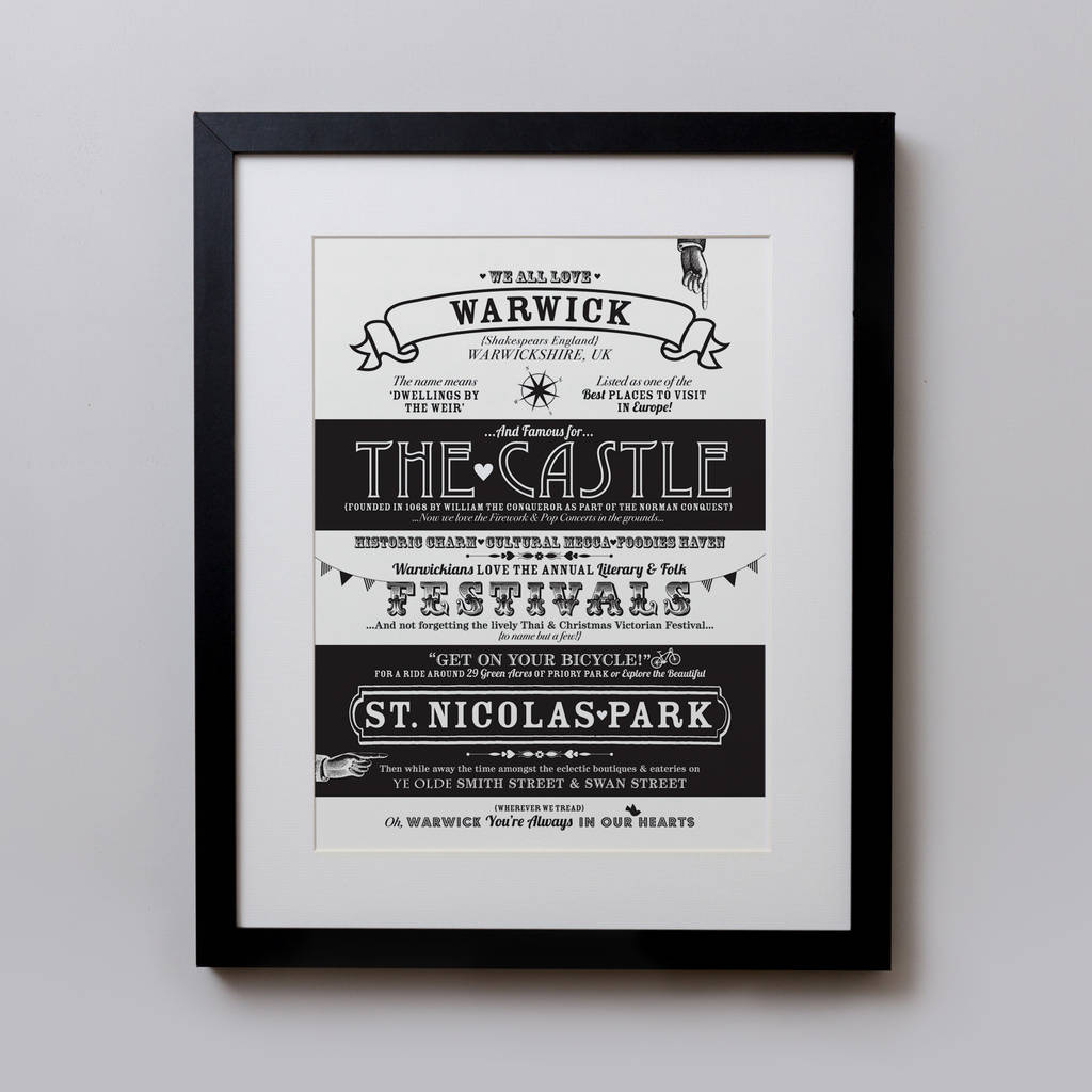 Warwick Location Typography Print By Octavia Plum | notonthehighstreet.com