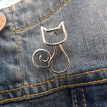 Gold Or Silver Cat Outline Lapel Brooch, 5 of 8