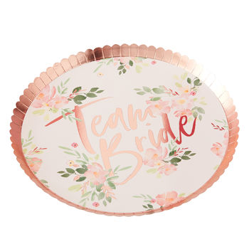Rose Gold Floral Team Bride Hen Party Paper Plates, 2 of 3