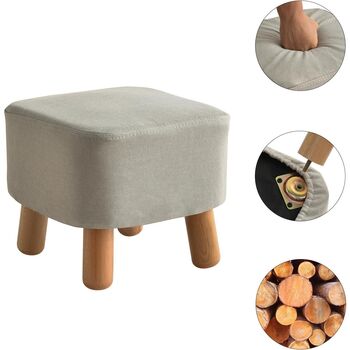 Wooden Footstool Ottoman Pouffe Padded Stool Chair, 4 of 12