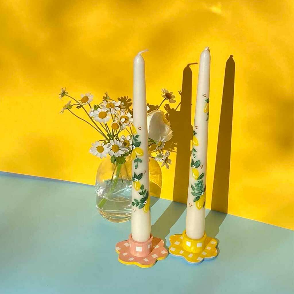 Hand Painted Limoncello Tapered Candles, 1 of 6