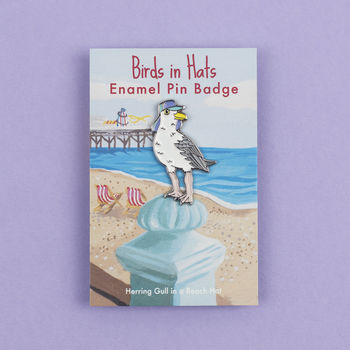 Seagull In A Beach Hat Enamel Pin Badge, 2 of 3