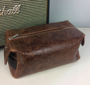 Personalised Brown Leather Wash Bag, 3 of 5