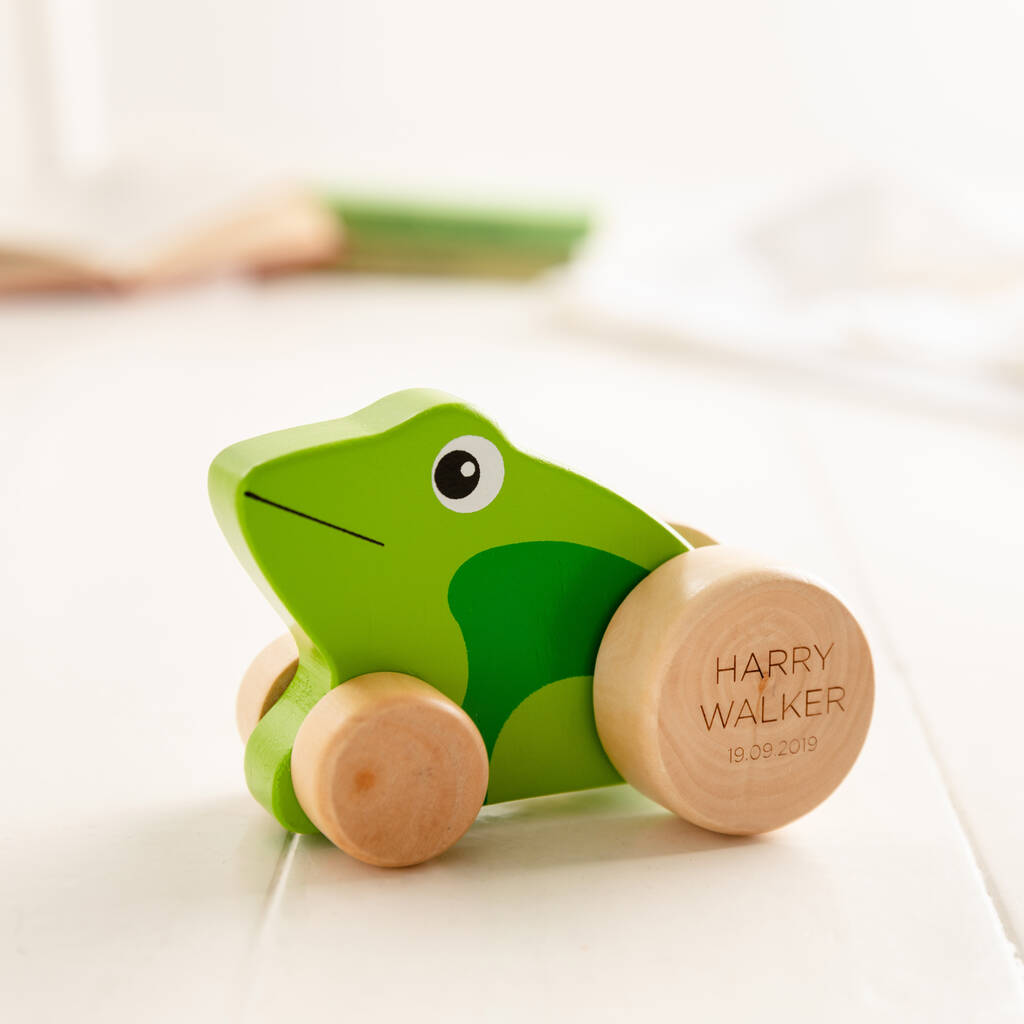 Personalised Push Along Wooden Frog Toy, 1 of 4
