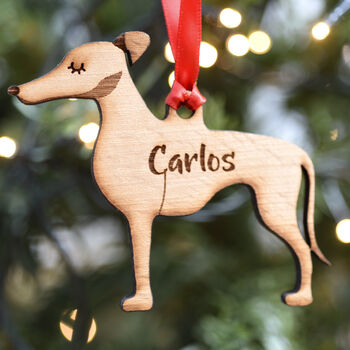 Personalised Greyhound Dog Wooden Tree Decoration, 4 of 5