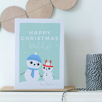 Daddy Christmas Card Personalised With Cute Snow People, 3 of 4
