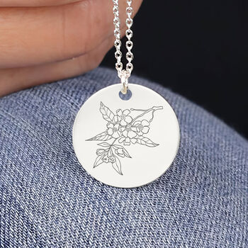 Sterling Silver Cherry Blossom Disc Necklace, 2 of 10