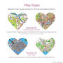 Four Personalised Heart Maps Framed Print, thumbnail 7 of 9
