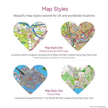 Four Personalised Heart Maps Framed Print, 7 of 9