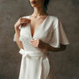 Simple Ivory Satin Wedding Dress With Flutter Sleeves And High Low Skirt, thumbnail 2 of 7