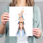 Hand Painted Personalised Mum Piggy Back Portrait, thumbnail 2 of 3