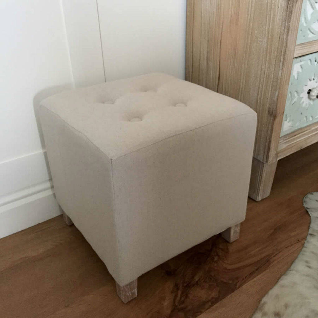 Hassock Cream Square Buttoned Coastal Foot Stool By Cowshed Interiors