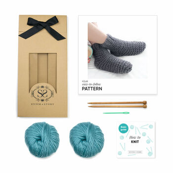 Knit Your Own Slumber Bed Socks In Stone Teal, 3 of 3