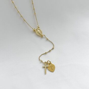 St Mary Rosary Necklace Yellow Gold Dinky Heart, 3 of 4