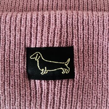 Deep Cuff Pink Beanie With Embroidered Dachshund, 2 of 4