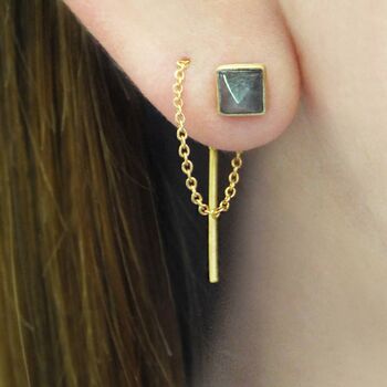 Labradorite Gold Plated Silver Chain Threader Earrings, 2 of 8