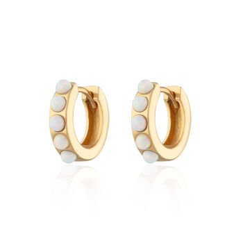 Opal Huggie Hoop Earrings, 11 of 12