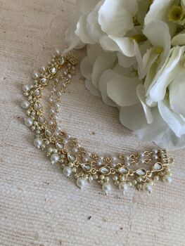 Indian Gold Plated Pearl Ear Chains, 4 of 6