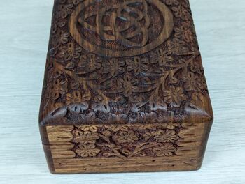 Floral Triquetra Carved Wooden Jewellery Box, 7 of 8