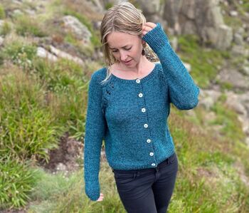 The Hand Knitted Seren Turquoise Cardigan, 2 of 4