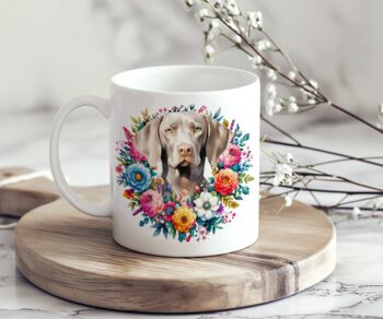 Personalised Weimarer Summer Floral Dog Wreath Cushion And Mug Bundle, 2 of 4