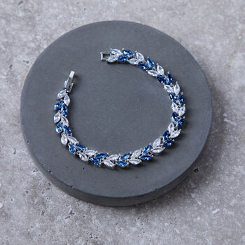 Crystal And Blue Colour Leaf Design Tennis Bracelet, 3 of 4